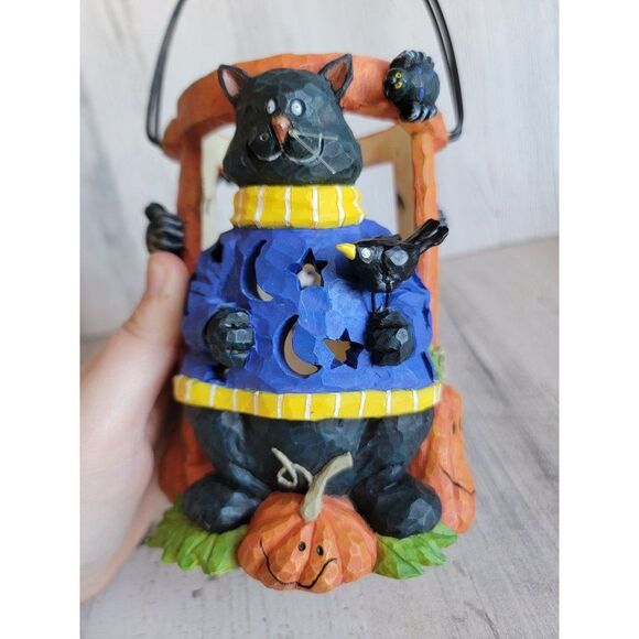 Unique ceramic rustic hat tea light holder Lantern spider pumpkin Halloween home - Picture 4 of 11